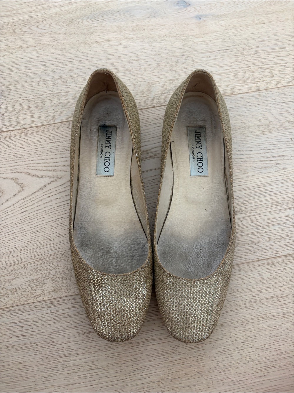 Jimmy Choo Glitter Gold Ballet Flats